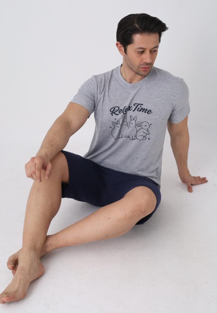 Pijama barbat cu maneca scurta si pantaloni 3/4, culoare gri, Engros